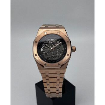 Custom Seiko Mod •Black Skeleton Rose Gold AP • 42mm